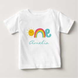 1. Geburtstag Rainbow Sun White Personalisiert Baby T-shirt