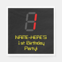 1. Geburtstag: Red Digital Clock Style "1" + Name