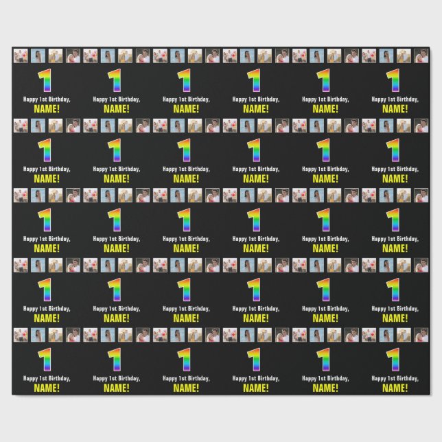 1. Geburtstag: Regenbogen "1"; benutzerdefinierte  Geschenkpapier (Saum)