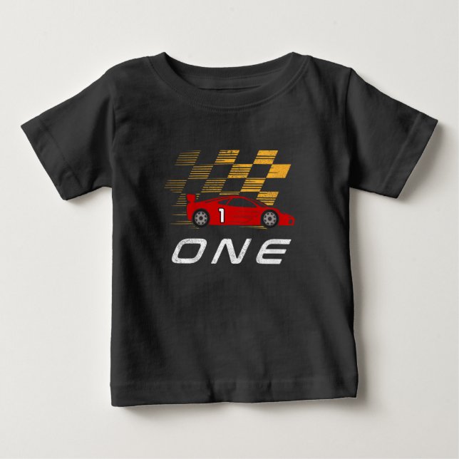 1. Geburtstag Rennen Auto Funny Ein Jahr alt Junge Baby T-shirt (Vorderseite)