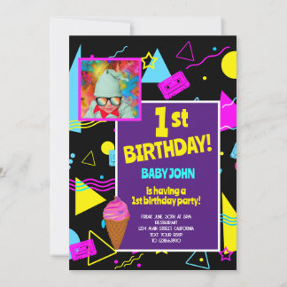 1. Geburtstag Retro Farbenfrohe Kinder Party Feier Einladung