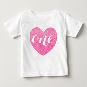 1. Geburtstag Rosa Glitzer Herzdrucken Personalisi Baby T-shirt