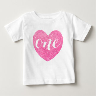 1. Geburtstag Rosa Glitzer Herzdrucken Personalisi Baby T-shirt