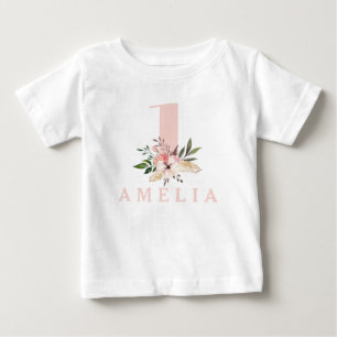 1. Geburtstag rosa Mädchen floral Geburtstag Baby T-shirt