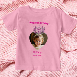 1. Geburtstag Rosa Name Foto tiara Baby Girl T-shirt