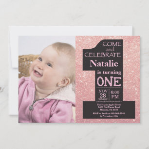 1. Geburtstag Rose Gold Glitter und Pink Foto Einladung