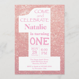 1. Geburtstag Rose Gold Glitzer und Rosa Einladung