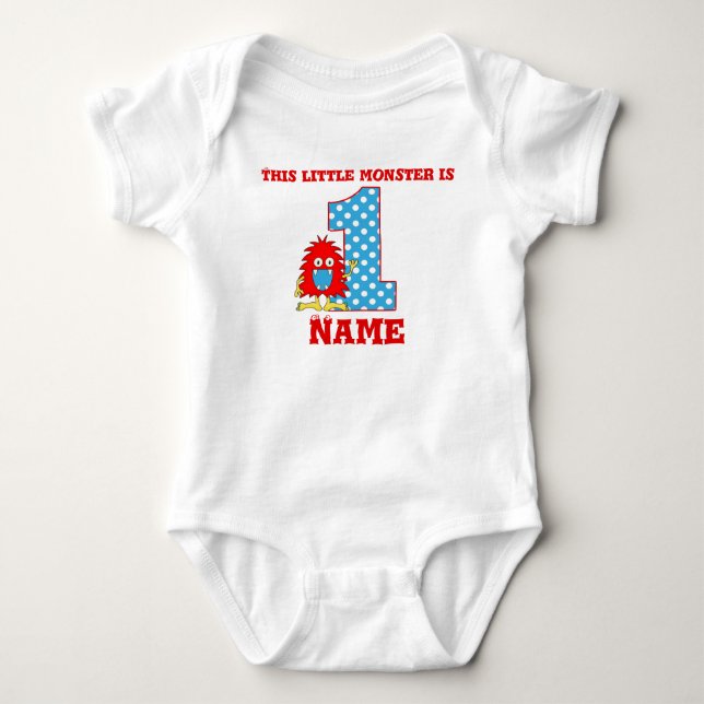 1. Geburtstag Rotes Monster Personalisierter T - S Baby Strampler (Vorderseite)