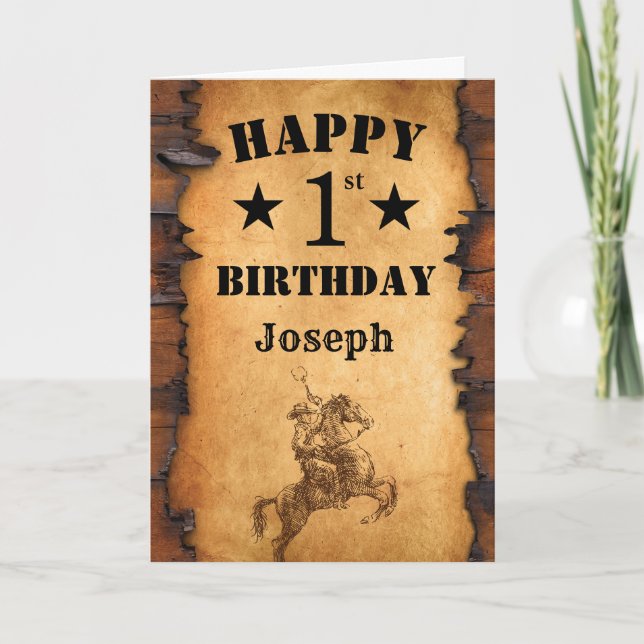1. Geburtstag Rustikaler Western Cowboy Pferd Karte (Vorderseite)