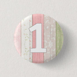 1. Geburtstag Rustikales Alter Grün & Rosa Blumenh Button