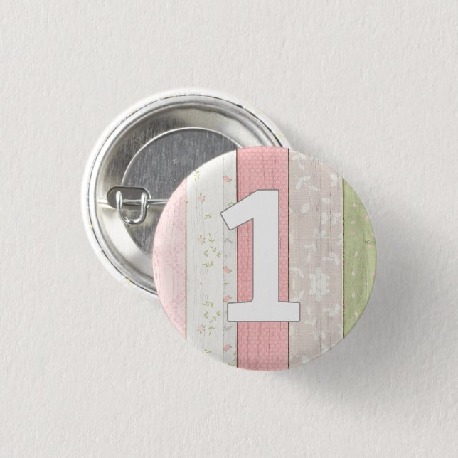 1. Geburtstag Rustikales Salbeigrün & Rosa Florale Button (Vorne & Hinten)