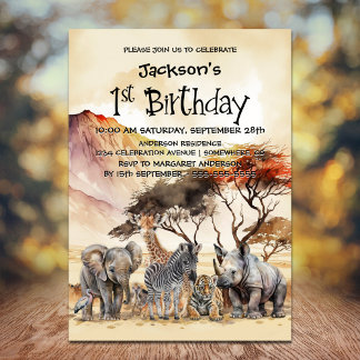 1. Geburtstag Safari Tiere Geburtstag Einladung