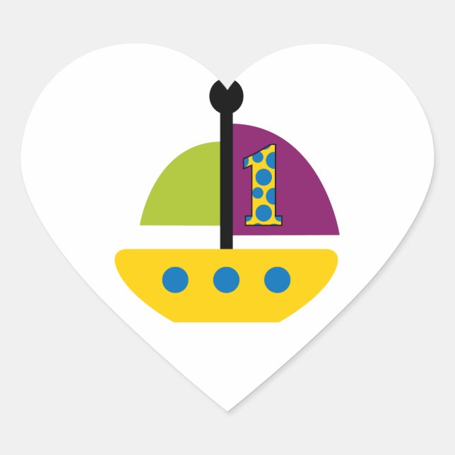 1. Geburtstag Sailboat Herz-Aufkleber (Vorderseite)