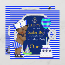 1. Geburtstag Sailor Boy Navy Blue Stripe Ethnic Einladung