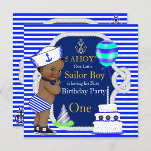 1. Geburtstag Sailor Boy Navy Blue Stripe Ethnic Einladung