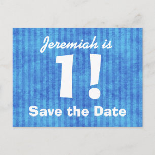 1. Geburtstag Save the Date Blau Weiß für BOY B4E1 Ankündigungspostkarte