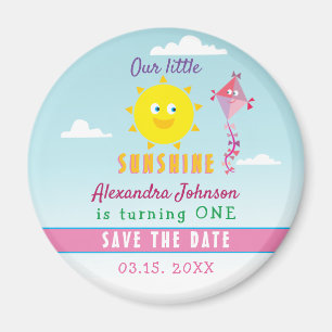 1. Geburtstag Save The Date Süße Sonne und rosa Dr Magnet