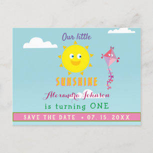 1. Geburtstag Save The Date, Unser kleiner Sonnens Ankündigungspostkarte