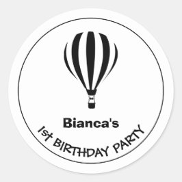 1. Geburtstag Schwarz-Weiß-Heißluftballon Runder Aufkleber