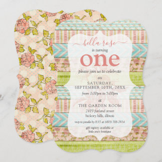 1. Geburtstag Shabby Chic Rose Hütte Wood Floral Einladung