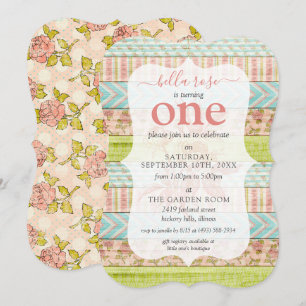 1. Geburtstag Shabby Chic Rose Hütte Wood Floral Einladung