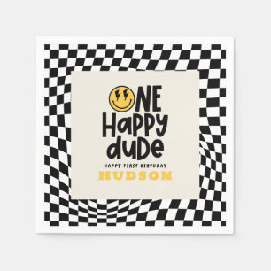 1. Geburtstag Smile Face Retro Schwarz Weiß Groovy Serviette