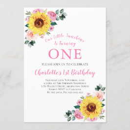 1. Geburtstag Sonnenblume Rosa Blüte Eins Einladung