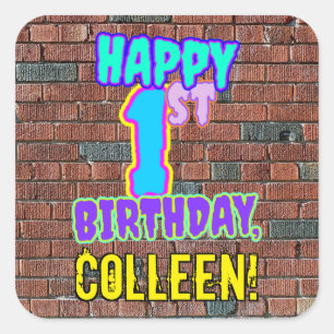 1. Geburtstag - Spaß, Urban Graffiti Inspiriertes  Quadratischer Aufkleber
