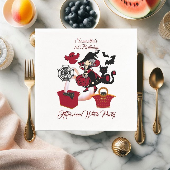 1. Geburtstag Spooky Hexenkatze Halloween Party Ka Serviette (1st Birthday Spooky Witch Party Halloween Cat Cute Napkins)