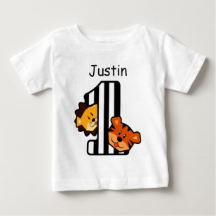 1. Geburtstag STRIPES Tiger und Löwe 1 Jahr alt A6 Baby T-shirt