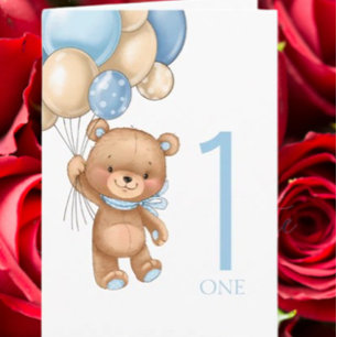 1. Geburtstag süße blaue Ballons Junge Teddy Karte