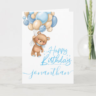 1. Geburtstag süßer Teddy-Ballon-Junge Karte
