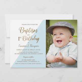 1. Geburtstag Taufe Foto Blue Gold Glitte Custom Einladung