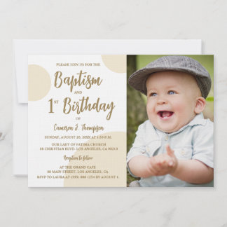 1. Geburtstag Taufe Foto Neutral Beige Benutzerdef Einladung