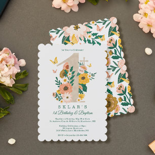 1. Geburtstag & Taufe Frühling Florals Schmetterli Einladung