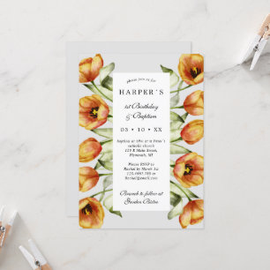 1. Geburtstag Taufe Frühlingsblumen und Tulpen Einladung