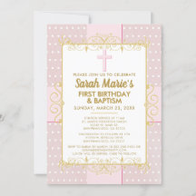 1. Geburtstag Taufe Pink Gold Text Polka Dot