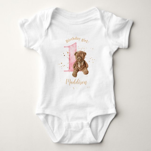 1. Geburtstag Teddy Bear Baby Bodysuit Strampler (Vorderseite)