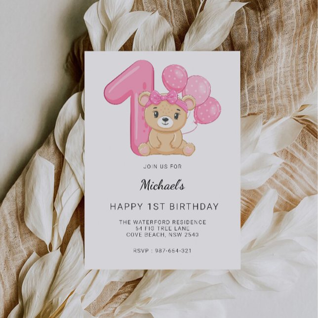 1. Geburtstag, Teddy Bear Einladung (1st Birthday, Teddy Bear Invitation)