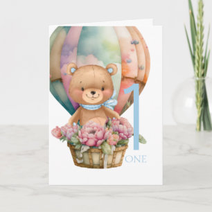 1. Geburtstag Teddybär-Ballon Karte