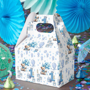 1. Geburtstag Teddybär Blau Giebel Geschenkbox  Geschenkschachtel
