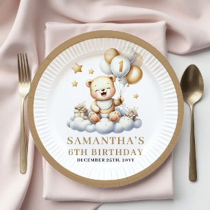 1. Geburtstag Teddybär Gold Ballon Tisch Teller