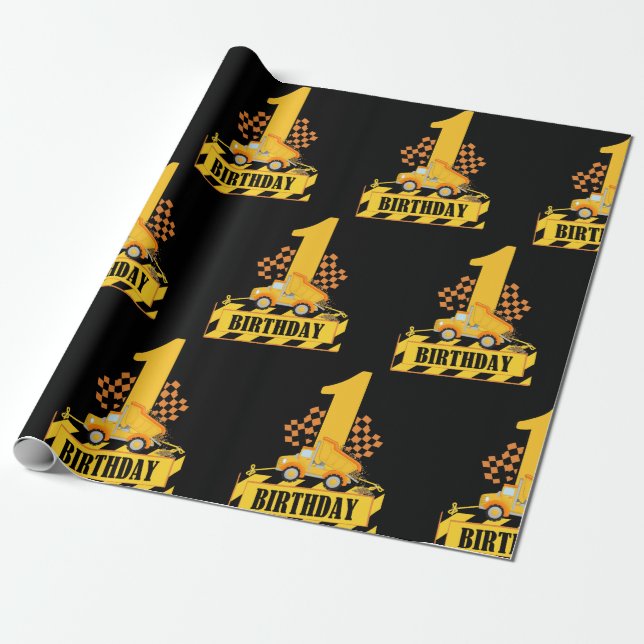 1. Geburtstag Thema "Boy Construction" Geschenkpapier (Ungerollt)