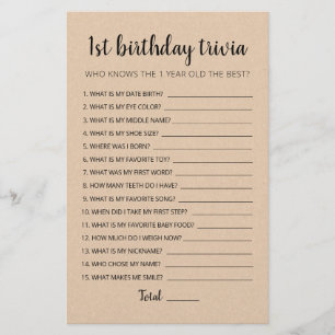 1. Geburtstag Trivia editierbares Spiel