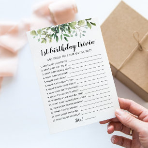 1. Geburtstag Trivia editierbares Spiel Karte
