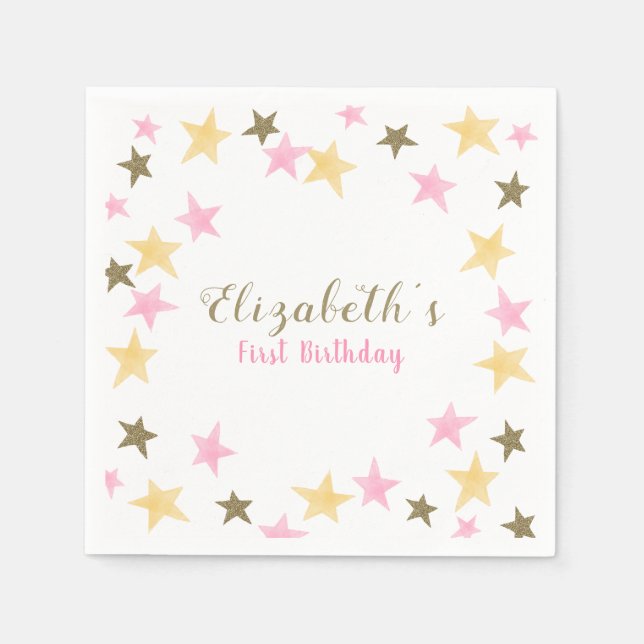 1. Geburtstag Twinkle Little Star Baby Girl Serviette (Vorderseite)