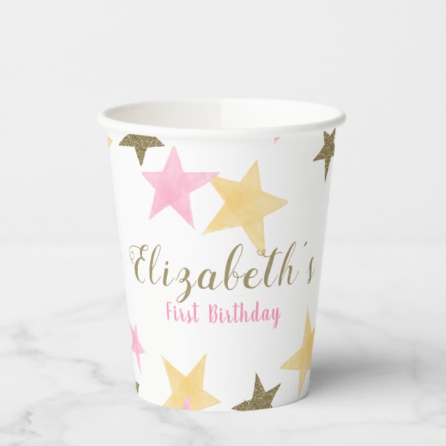 1. Geburtstag Twinkle Little Star Pink Girl Pappbecher (Links)