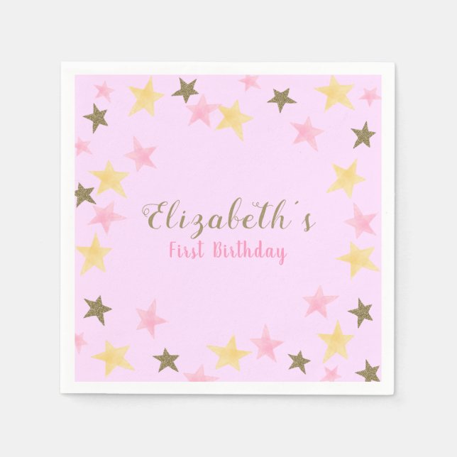 1. Geburtstag Twinkle Little Star Pink Girl Serviette (Vorderseite)