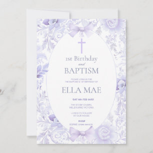 1. Geburtstag und Taufe für Mädchen Lilac Floral Einladung