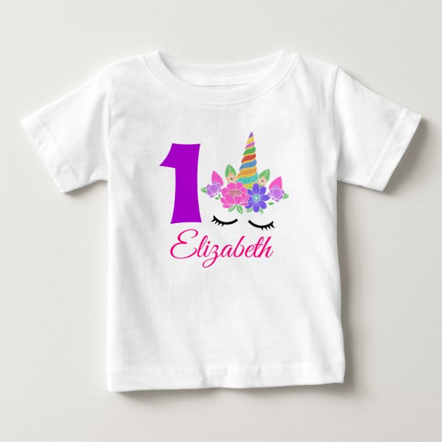 1. Geburtstag Unicorn Themed Baby T - Shirt (Vorderseite)